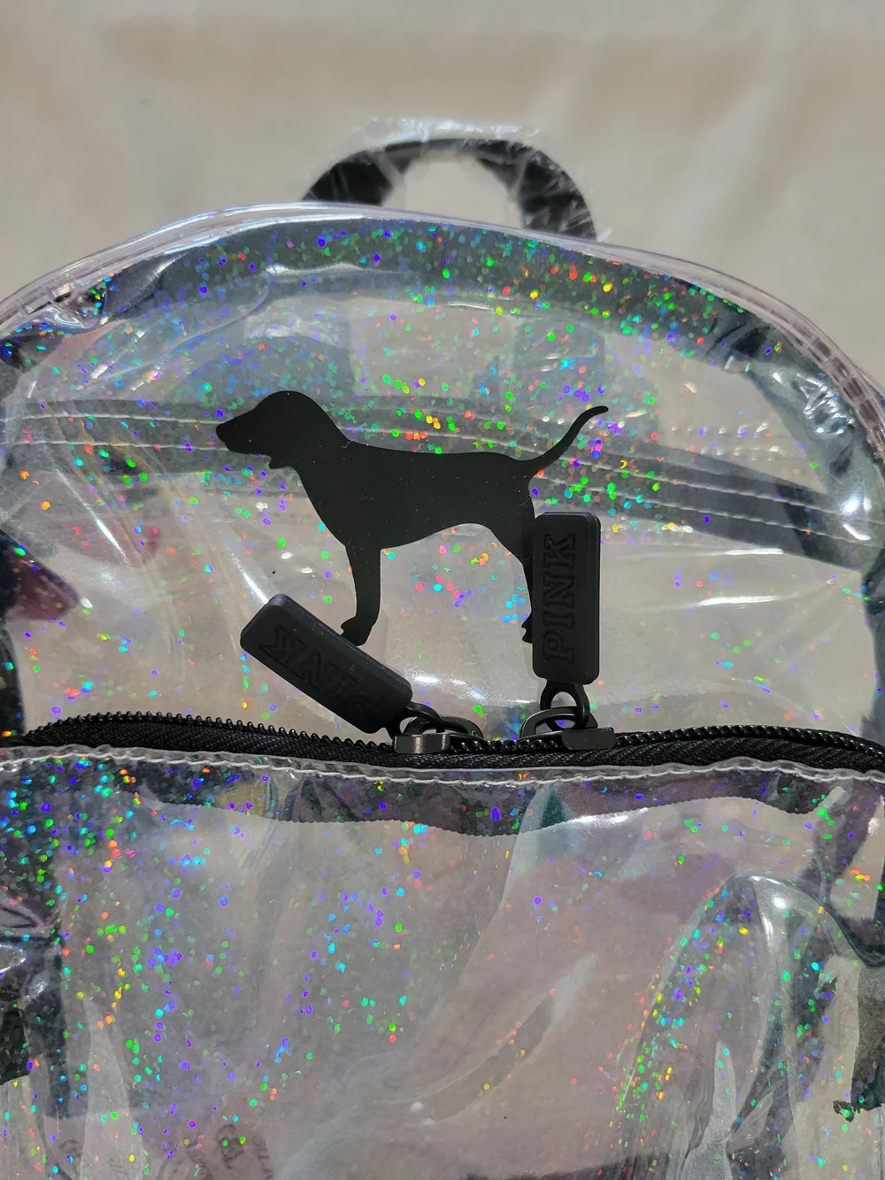 Clear Holographic Backpack with Black Logo - PINK Victoria's Secret